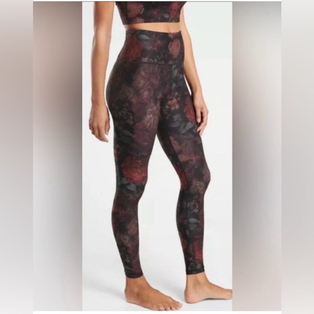 Athleta Floral High-Rise Leggings in Black and Burgundy